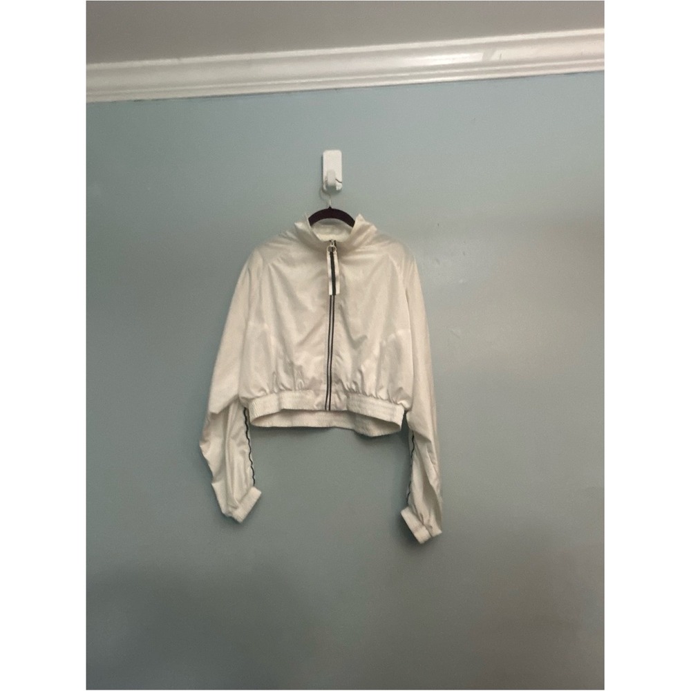 Love Tree Cropped White Bomber Jacket Zip-Front Womens Lightweight Size L
